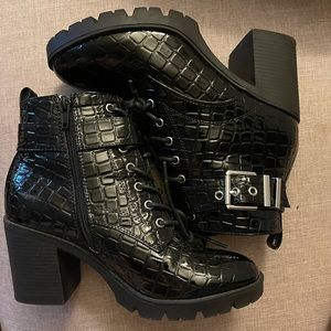 Topshop crocodile pattern buckle booties